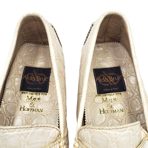 Aldo Brue Men size 11 Beige Crocodile Embossed Leather Driving Loafer shoe Italy - Picture 8 of 11